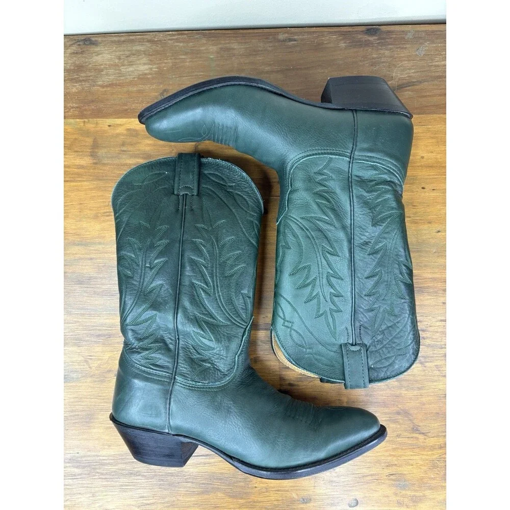 Rare Vintage Nocona Emerald Green Leather Cowboy Boots 9.5D Western Pull On USA